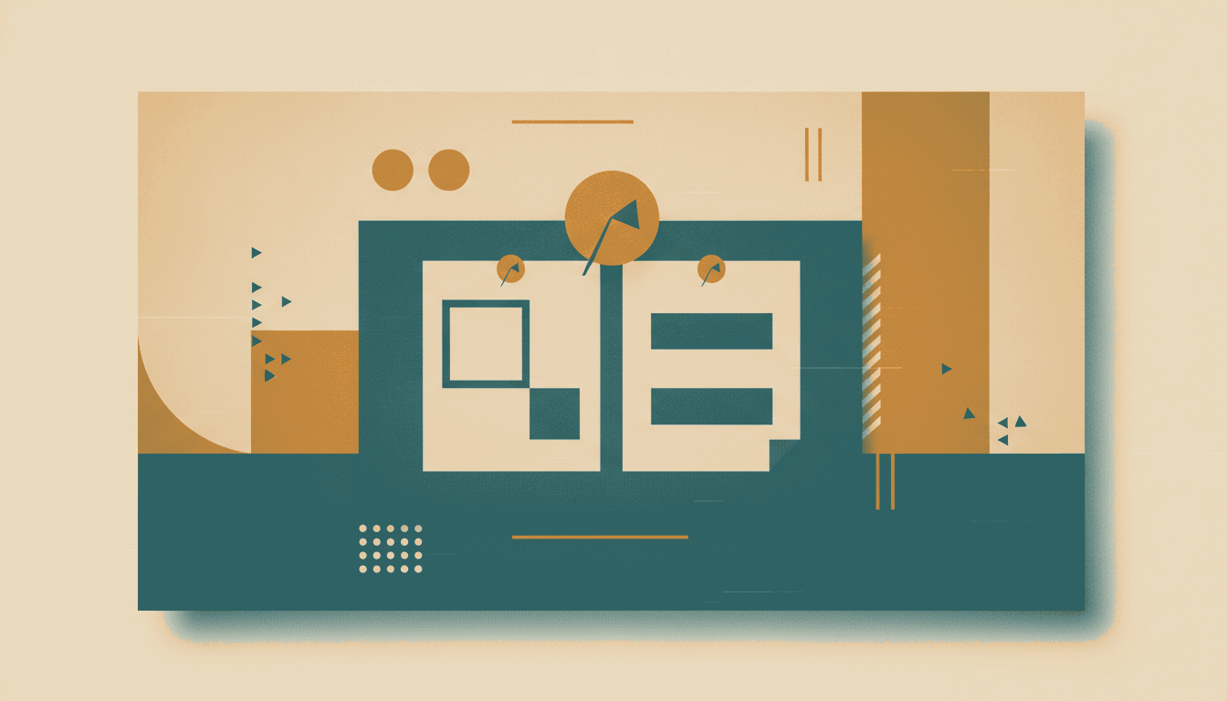 A bold vintage screen-print illustration in cream, deep teal and ochre of a bulletin board with two paper printouts, a before and an after sheet, each held by a round push pin.