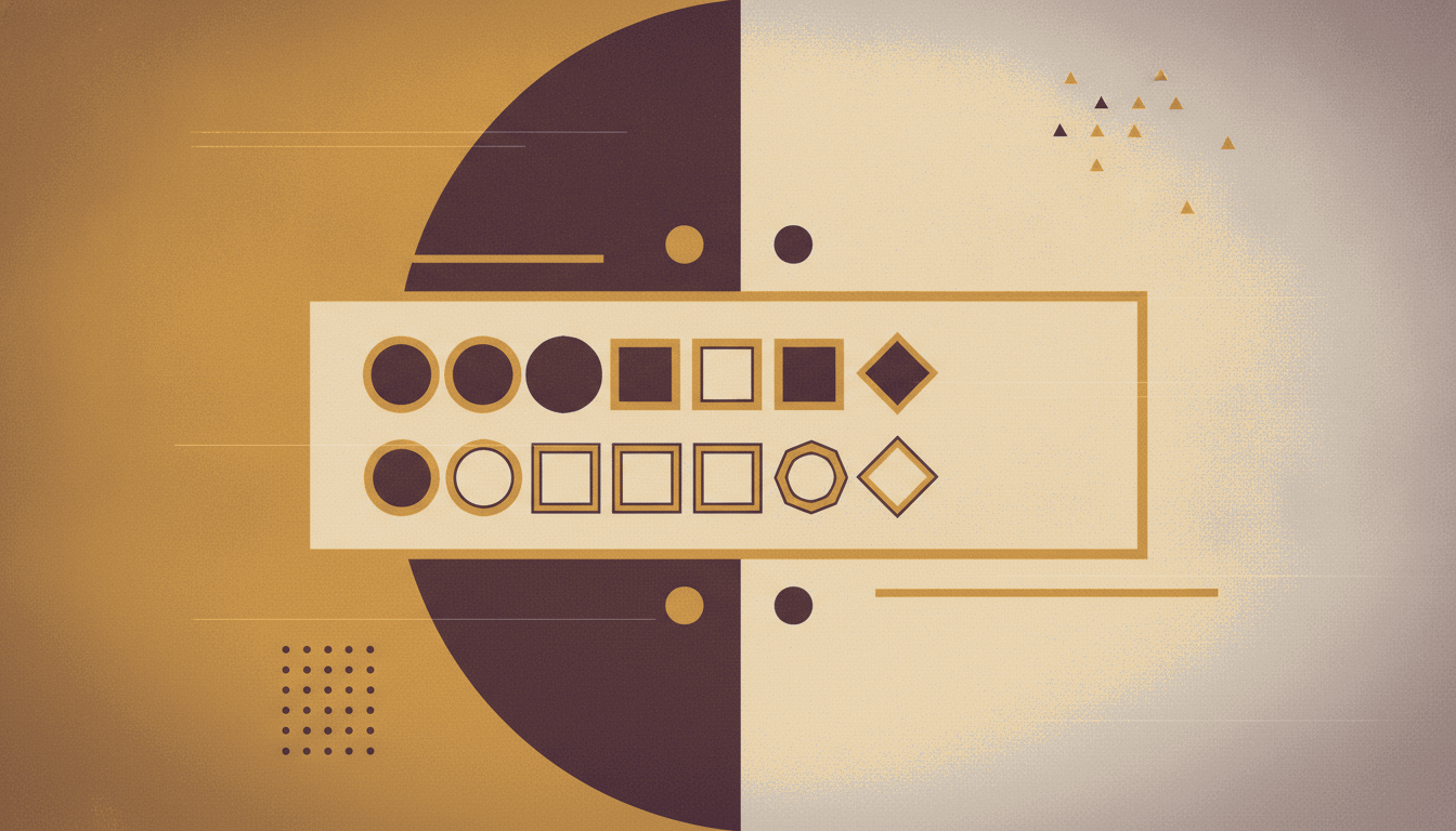 A bold vintage screen-print illustration in cream, deep aubergine and warm ochre of a self-checkout terminal panel showing two mirrored rows of geometric buttons -- one row solid, the other row outlined ghost shapes -- subtly offset so the two never quite line up.